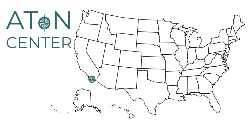 map of the united state with AToN logo over san diego